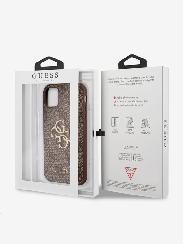 Guess Guess PU 4G fém logós hátlapi borító iPhone 11 készülékhez Barna
