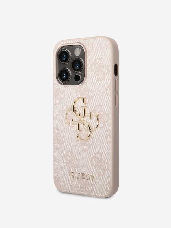 Guess Guess PU 4G fém logós hátlap az iPhone 14 Pro Max készülékhez Rózsaszínű