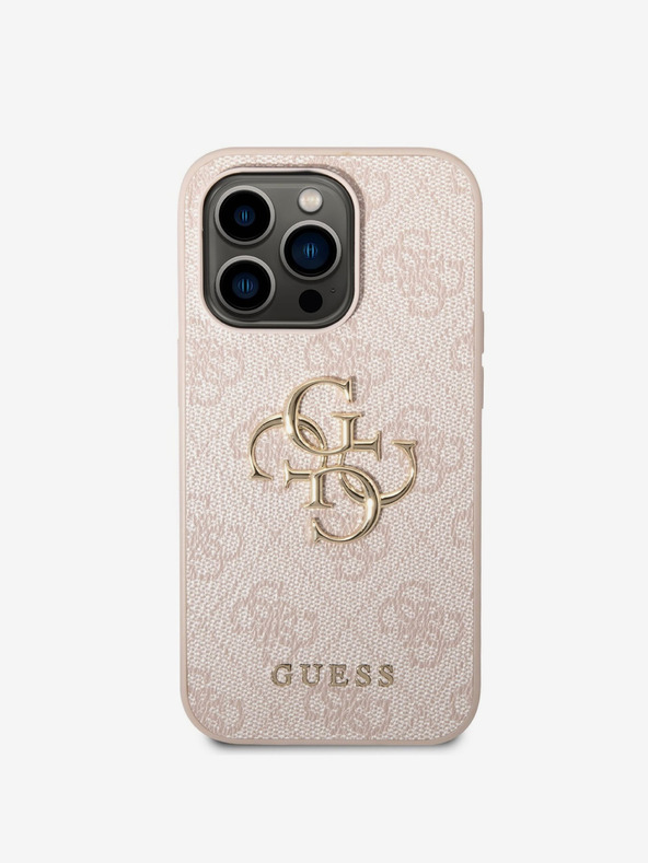 Guess Guess PU 4G fém logós hátlap az iPhone 14 Pro Max készülékhez Rózsaszínű