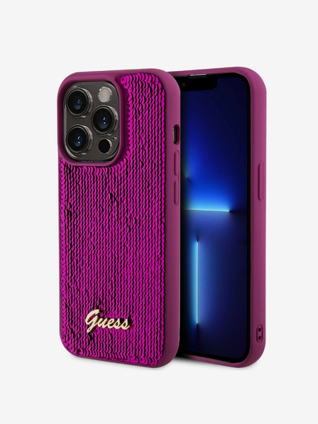 Guess Guess Sequin Script Logo hátlapi borító iPhone 14 Pro Max készülékhez Magenta