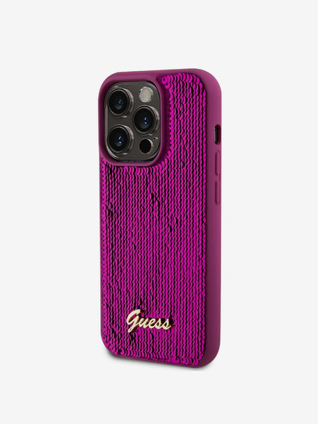 Guess Guess Sequin Script Logo hátlapi borító iPhone 14 Pro Max készülékhez Magenta
