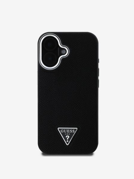 Guess Guess PU szemcsés, háromszög alakú logós hátsó borító iPhone 16-hoz Fekete