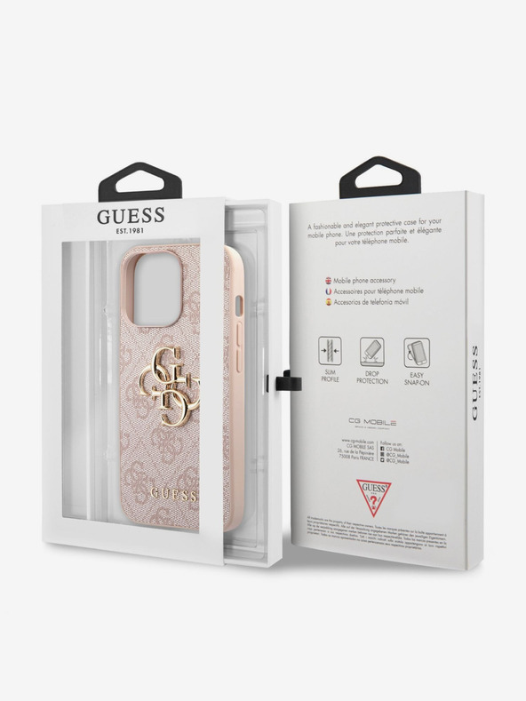 Guess Guess PU 4G fém logós hátsó borító iPhone 13 Pro rózsaszínű készülékre