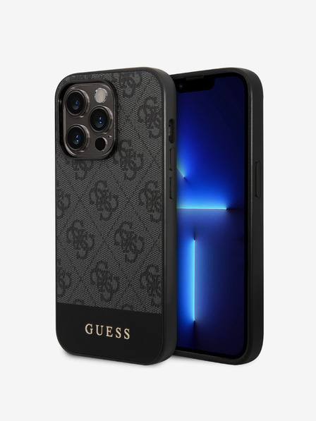 Guess Guess PU 4G csíkos hátlapi borító iPhone 14 Pro Max-hoz Szürke
