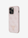 Guess PU 4G Strass Triangle Metal Logo Zadní Kryt pro iPhone 15 Pro Pink Telefontok