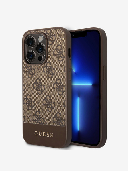 Guess Guess PU 4G csíkos csíkos hátlapi borító iPhone 14 Pro Brownhoz