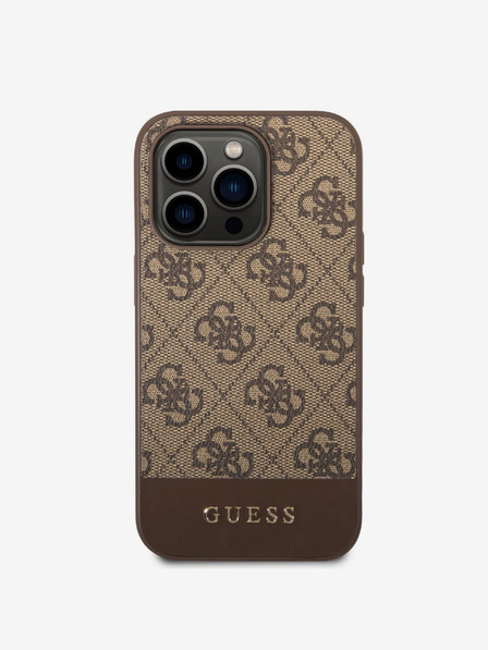 Guess Guess PU 4G csíkos csíkos hátlapi borító iPhone 14 Pro Brownhoz