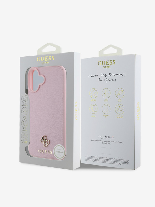 Guess Guess PU szemcsés 4G kis fém logós MagSafe hátlap iPhone 16-hoz Rózsaszínű