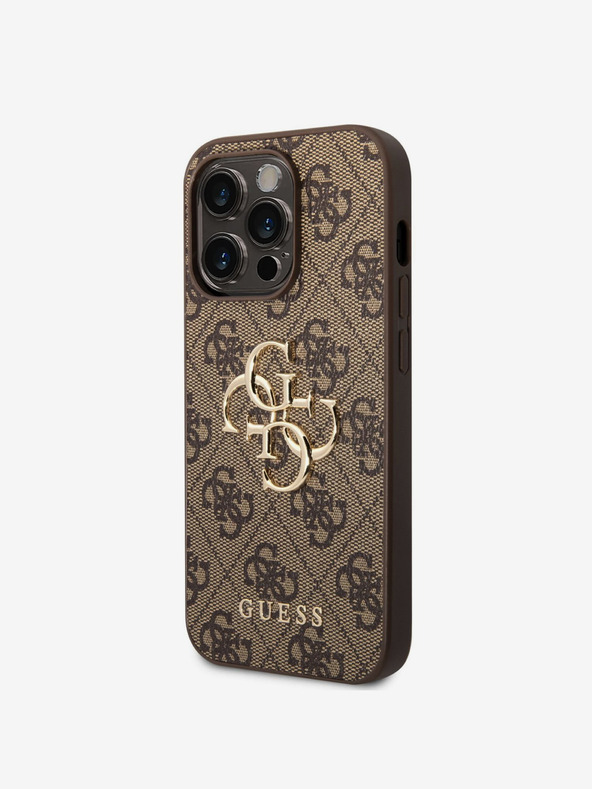Guess PU 4G Metal Logo Zadní Kryt pro iPhone 15 Pro Max Brown Telefontok