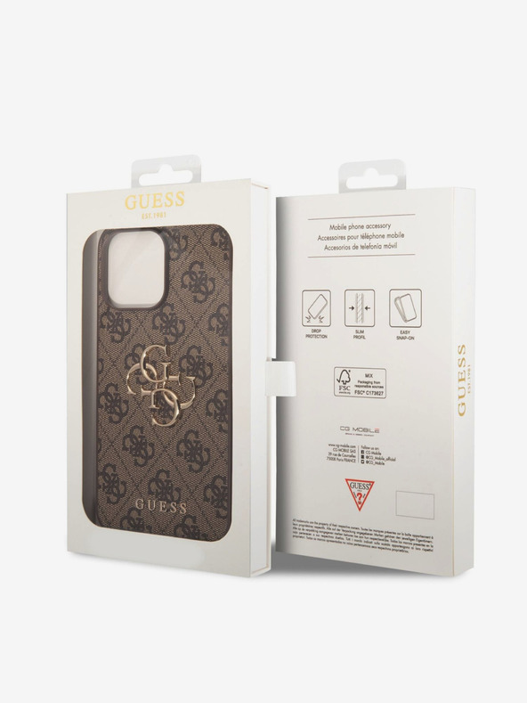Guess PU 4G Metal Logo Zadní Kryt pro iPhone 15 Pro Max Brown Telefontok