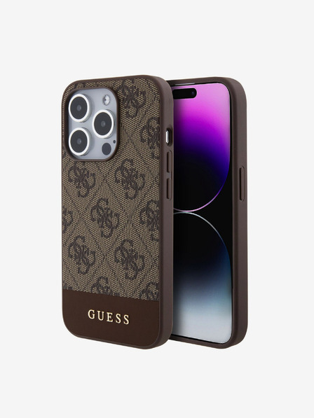 Guess Guess PU 4G csíkos MagSafe MagSafe hátlap iPhone 15 Pro barna színű hátlaphoz
