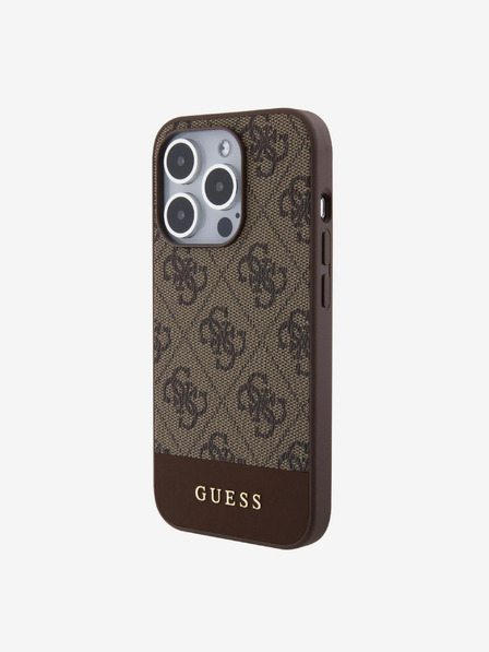 Guess Guess PU 4G csíkos MagSafe MagSafe hátlap iPhone 15 Pro barna színű hátlaphoz