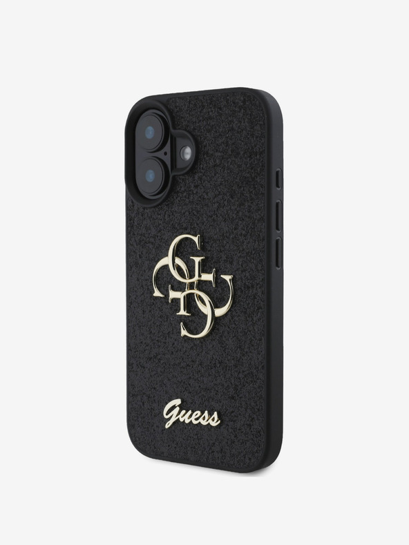 Guess Guess PU fix csillogó 4G fém logós fém hátlap iPhone 16-hoz Fekete