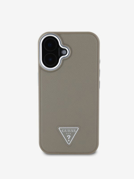 Guess Guess PU szemcsés, háromszög alakú logós hátlap iPhone 16-ra Barna