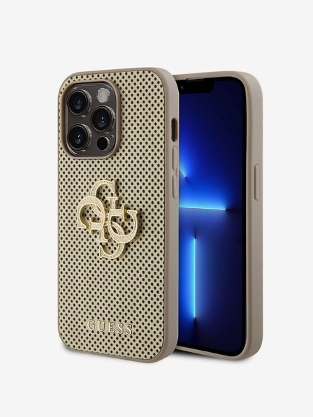 Guess Guess PU perforált 4G csillámos fém logós hátlap iPhone 15 Pro készülékhez Arany