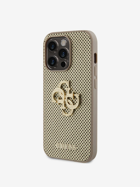 Guess Guess PU perforált 4G csillámos fém logós hátlap iPhone 15 Pro készülékhez Arany