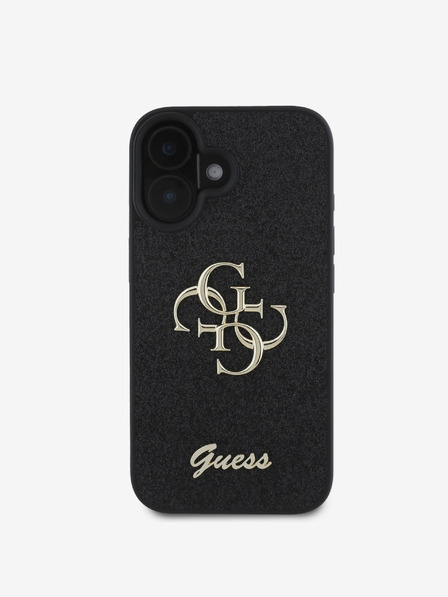 Guess Guess PU fix csillogó 4G fém logós fém hátlap iPhone 16 Plushoz Fekete