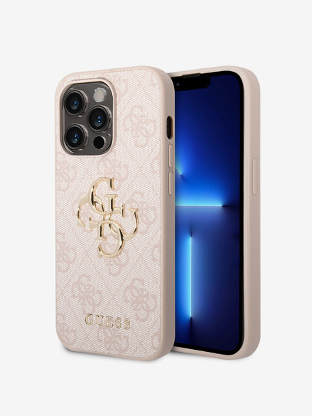 Guess Guess PU 4G fém logós hátlap iPhone 15 Pro készülékhez rózsaszínű