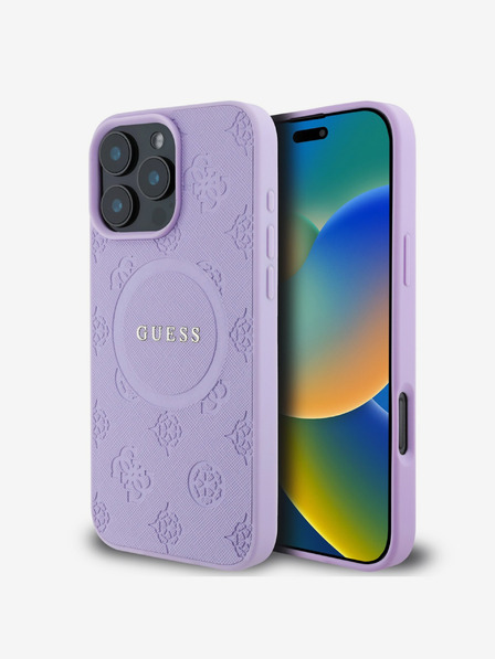 Guess Guess Saffiano bazsarózsa bélyegzős MagSafe hátlap iPhone 16 Pro készülékhez Lila