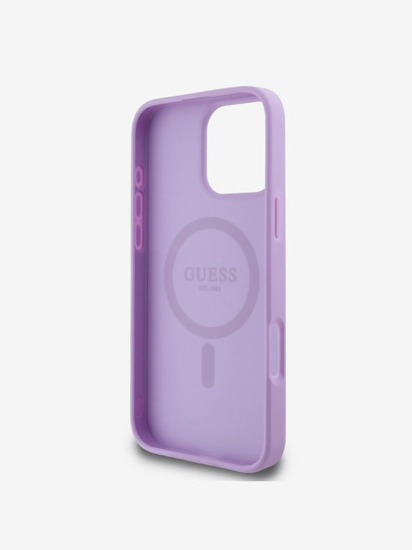 Guess Guess Saffiano bazsarózsa bélyegzős MagSafe hátlap iPhone 16 Pro készülékhez Lila