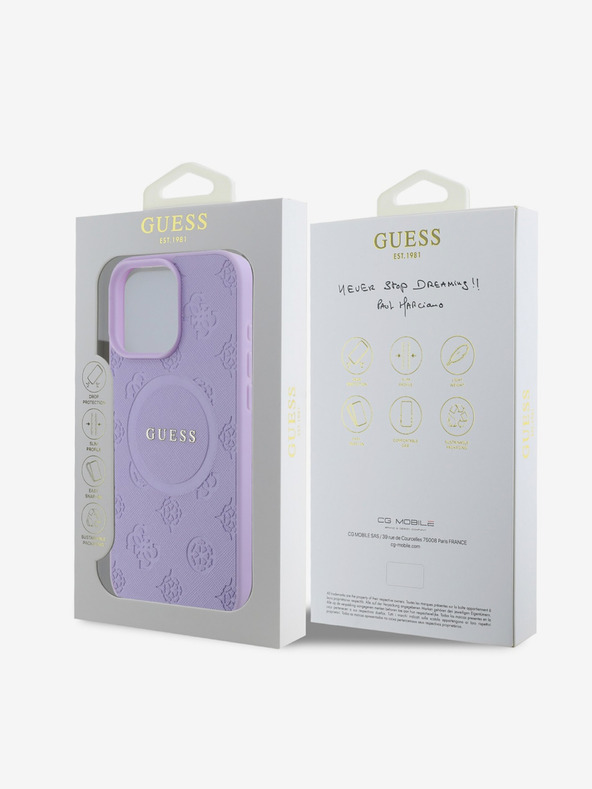 Guess Guess Saffiano bazsarózsa bélyegzős MagSafe hátlap iPhone 16 Pro készülékhez Lila