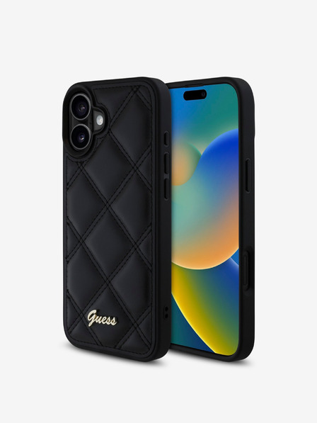 Guess Guess PU bőr steppelt hátlapi borító iPhone 16 Plus készülékhez Fekete