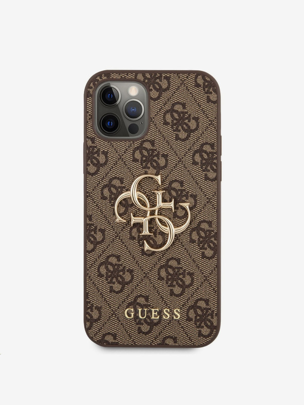 Guess Guess PU 4G fém logós hátlap iPhone 12/12 Pro barna színű iPhone 12/12 Pro készülékre