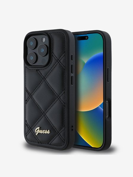 Guess Guess PU-bőr steppelt hátlapi borító iPhone 16 Pro Max készülékhez Fekete