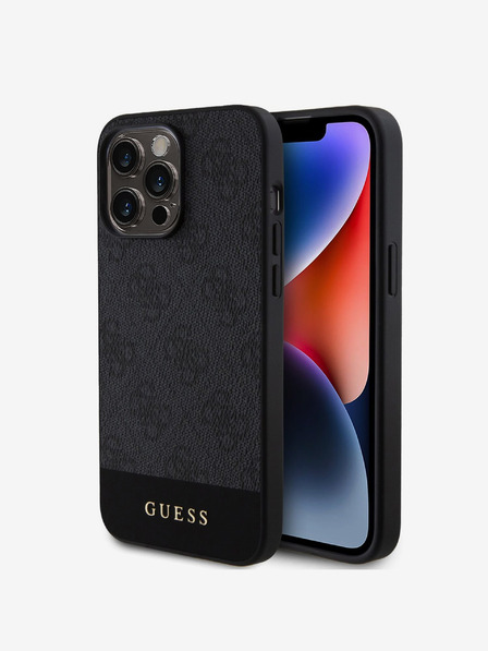 Guess Guess PU 4G csíkos MagSafe hátlapi borító iPhone 15 Pro fekete modellhez