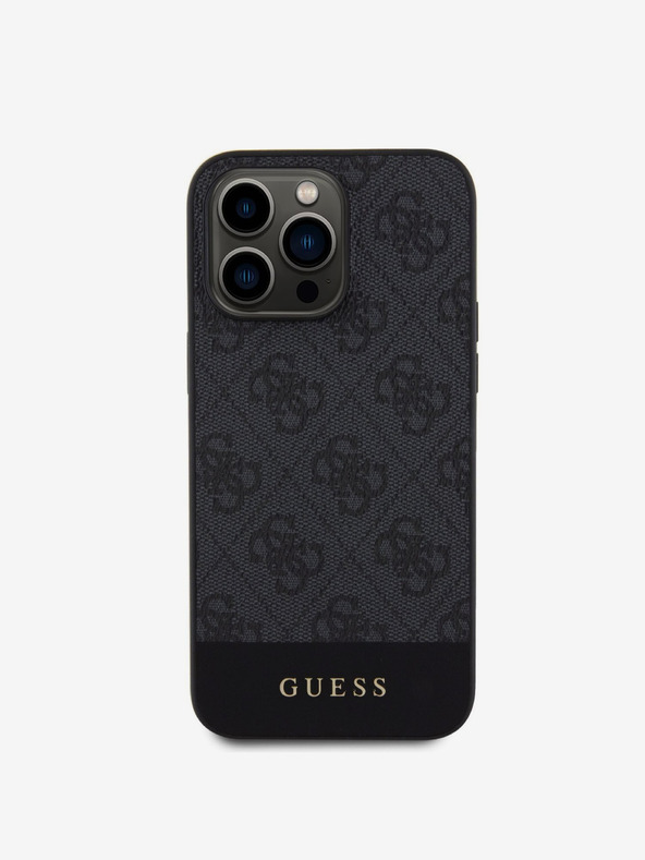 Guess Guess PU 4G csíkos MagSafe hátlapi borító iPhone 15 Pro fekete modellhez