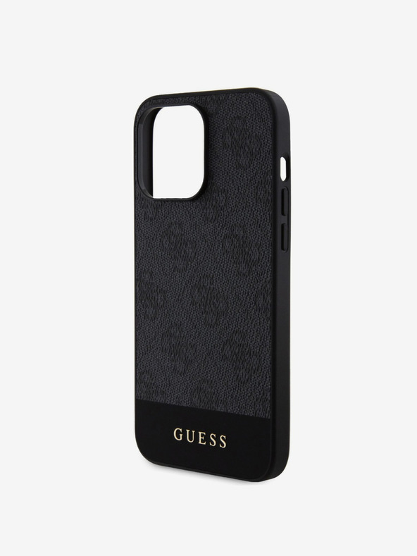 Guess Guess PU 4G csíkos MagSafe hátlapi borító iPhone 15 Pro fekete modellhez