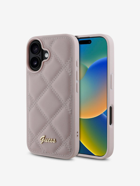 Guess Guess PU-bőr steppelt hátlapi borító iPhone 16 rózsaszínhez