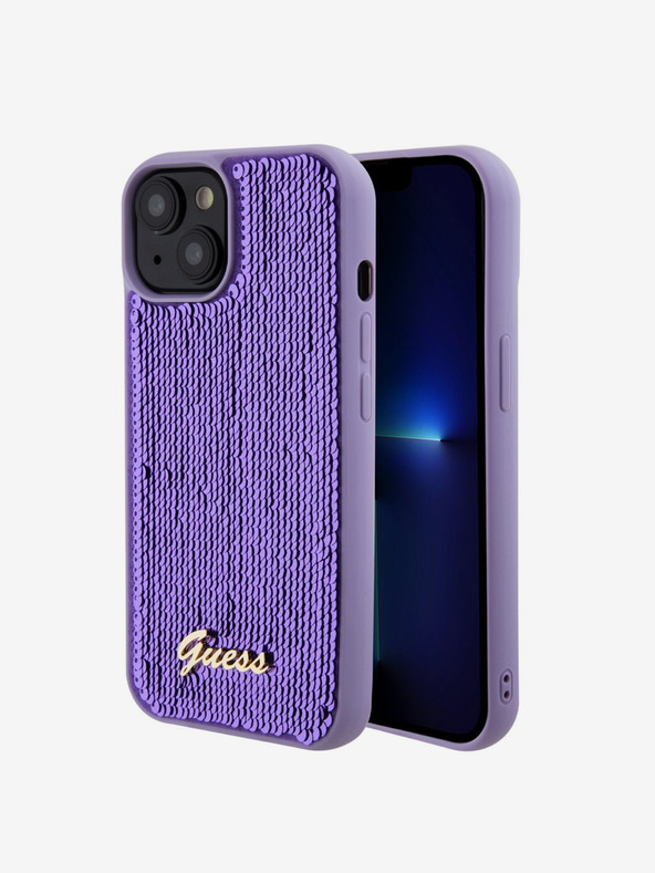 Guess Guess Sequin Script logós hátlap iPhone 15 Plus lila színű iPhone 15 Plushoz