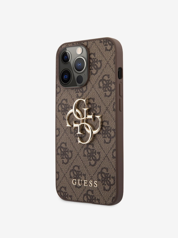 Guess Guess PU 4G fém logós hátlap iPhone 13 Pro Max készülékhez Barna
