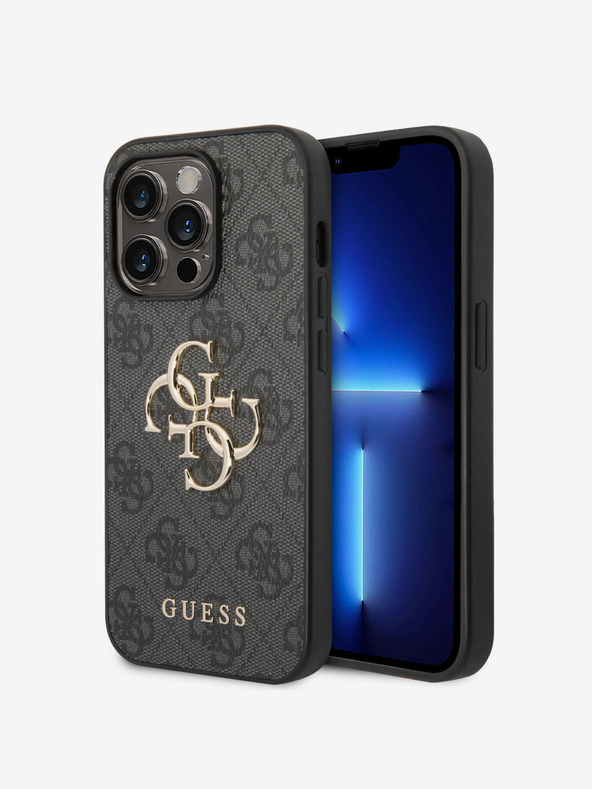 Guess Guess PU 4G fém logós hátlap az iPhone 15 Pro szürke modellhez