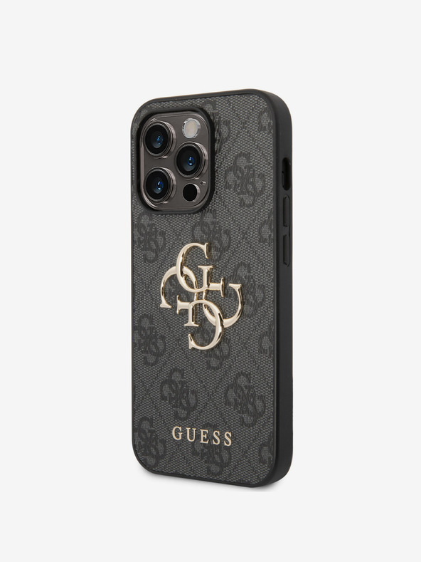 Guess Guess PU 4G fém logós hátlap az iPhone 15 Pro szürke modellhez