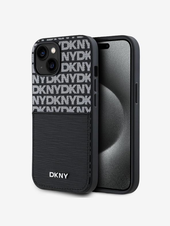 DKNY PU bőr Ismétlődő mintás kártyazseb hátlap az iPhone 14-hez Fekete DKNY DKNY
