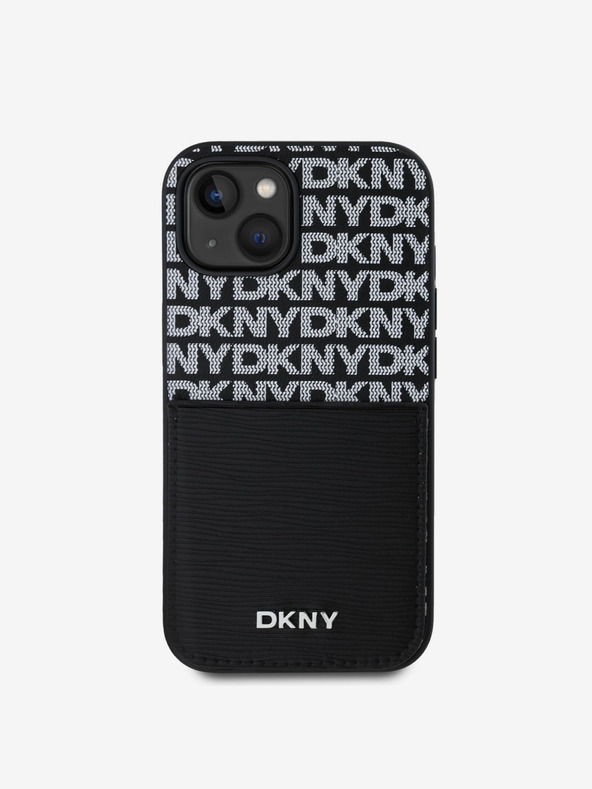 DKNY PU bőr Ismétlődő mintás kártyazseb hátlap az iPhone 14-hez Fekete DKNY DKNY