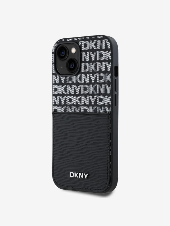 DKNY PU bőr Ismétlődő mintás kártyazseb hátlap az iPhone 14-hez Fekete DKNY DKNY