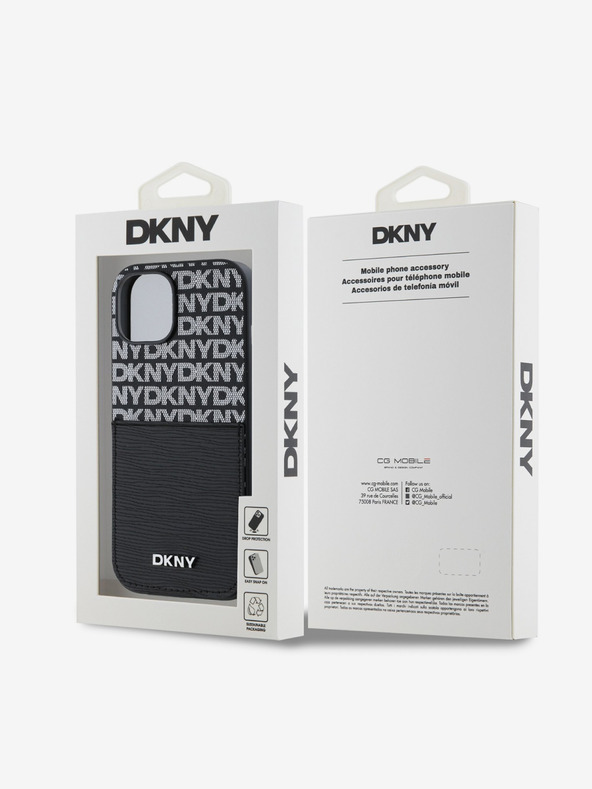 DKNY PU bőr Ismétlődő mintás kártyazseb hátlap az iPhone 14-hez Fekete DKNY DKNY