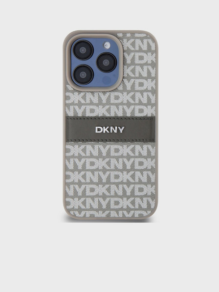 DKNY PU bőr ismétlődő mintás, tónusos csíkos hátlap iPhone 14 Pro Max bézs DKNY DKNY