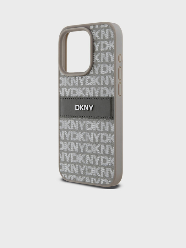 DKNY PU bőr ismétlődő mintás, tónusos csíkos hátlap iPhone 14 Pro Max bézs DKNY DKNY