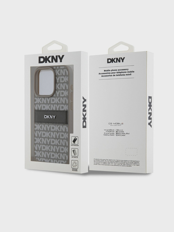 DKNY PU bőr ismétlődő mintás, tónusos csíkos hátlap iPhone 14 Pro Max bézs DKNY DKNY