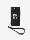 DKNY PU bőr Stack Logo csuklópántos hátlap iPhone 15 fekete DKNY