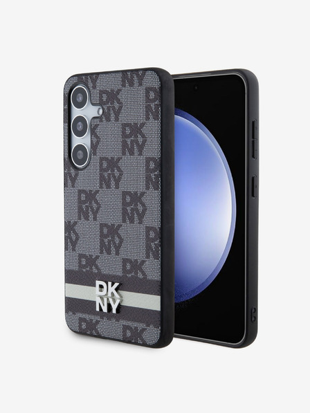 DKNY PU bőr kockás mintás és csíkos hátsó borító Samsung Galaxy S24 fekete DKNY Galaxy S24 fekete DKNY