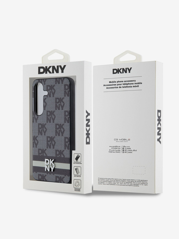 DKNY PU bőr kockás mintás és csíkos hátsó borító Samsung Galaxy S24 fekete DKNY Galaxy S24 fekete DKNY