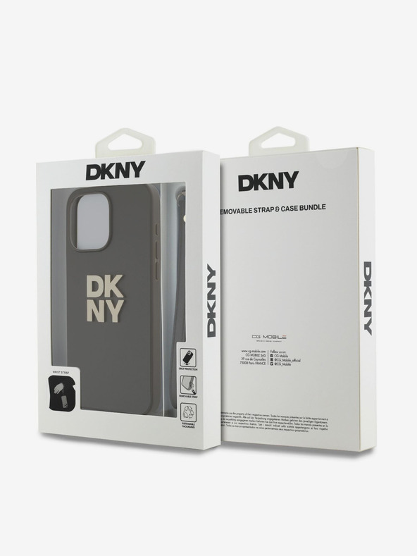 DKNY PU bőr Stack Logo csuklópánt hátlapi borító iPhone 15 Pro Max-hoz Barna DKNY