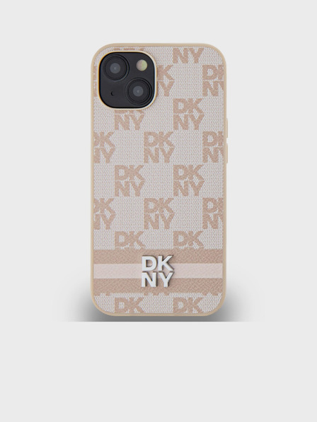 DKNY PU bőr kockás mintás és csíkos hátlapi borító iPhone 14 készülékhez Rózsaszín DKNY