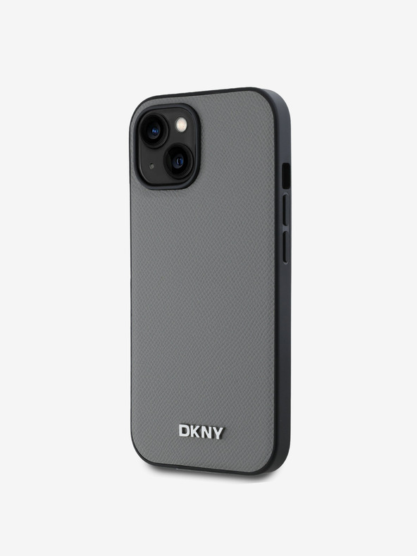 DKNY PU bőr ezüst fém logós Magsafe hátlap iPhone 13-hoz Szürke DKNY