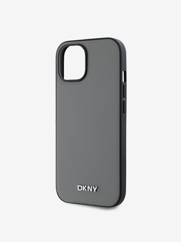 DKNY PU bőr ezüst fém logós Magsafe hátlap iPhone 13-hoz Szürke DKNY